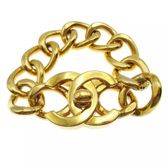 Chanel Turnlock Charm Gold Chain Bracelet 95A 54651 - Picture 1 of 8